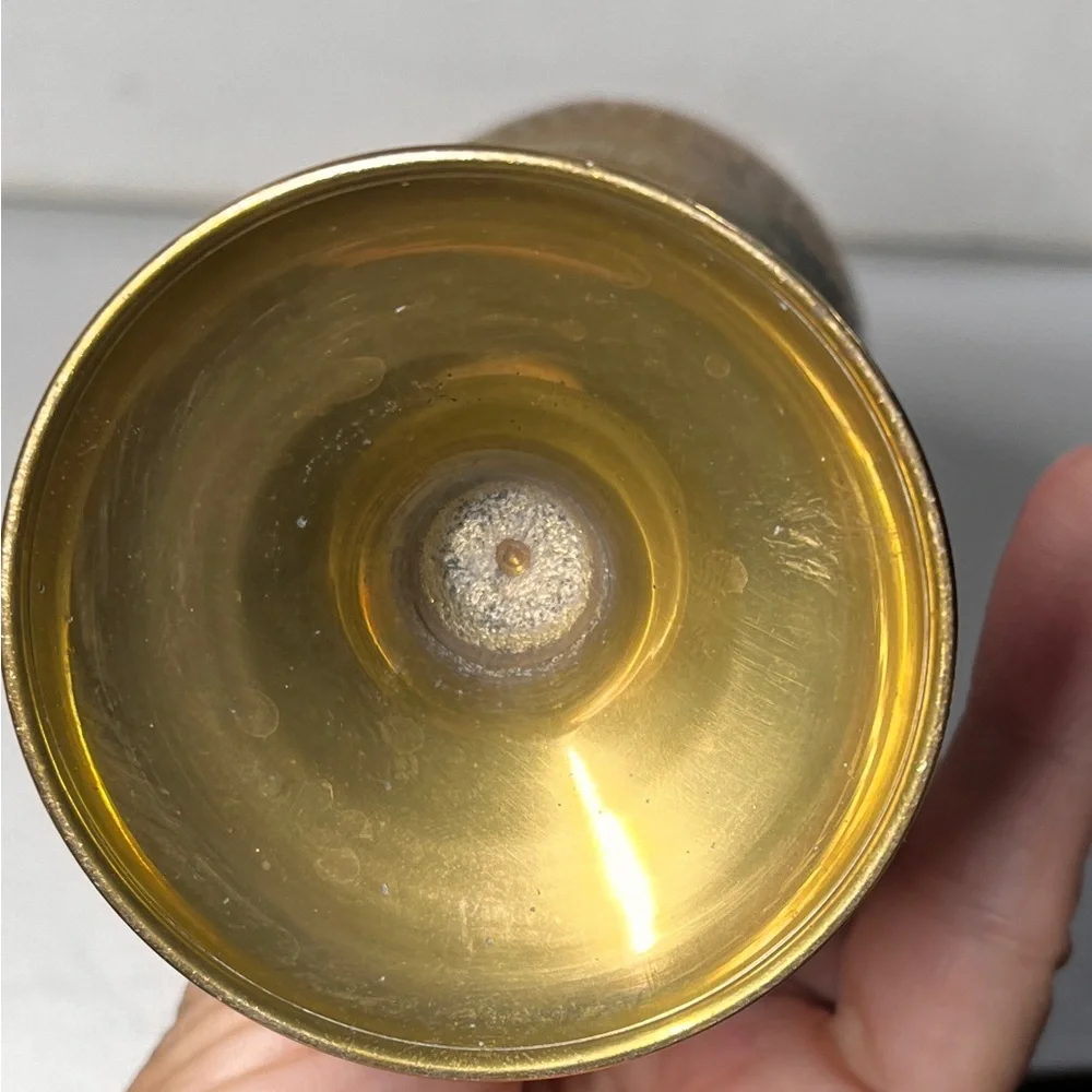 BMI Signed Vintage Etched Solid Brass Pitcher Urn Vase Approximately 12 In Tall